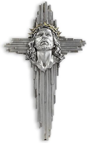ShineOnAngel Jesus Wall Cross Sculpture, 10 Inch Resin Relief Radiant Savior Wall Crucifix Decor, Handcrafted Silver Color for Christian Home, Church, or Prayer Room Decoration (Silver) in Saudi Arabia