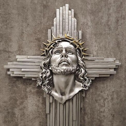 ShineOnAngel Jesus Wall Cross Sculpture, 10 Inch Resin Relief Radiant Savior Wall Crucifix Decor, Handcrafted Silver Color for Christian Home, Church, or Prayer Room Decoration (Silver) in Saudi Arabia