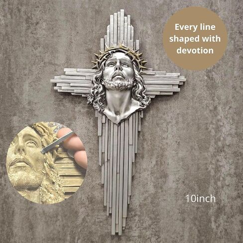 ShineOnAngel Jesus Wall Cross Sculpture, 10 Inch Resin Relief Radiant Savior Wall Crucifix Decor, Handcrafted Silver Color for Christian Home, Church, or Prayer Room Decoration (Silver) in Saudi Arabia