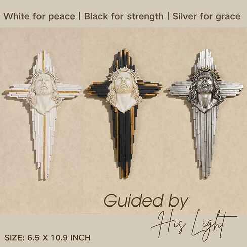 ShineOnAngel Jesus Wall Cross Sculpture, 10 Inch Resin Relief Radiant Savior Wall Crucifix Decor, Handcrafted Silver Color for Christian Home, Church, or Prayer Room Decoration (Silver) in Saudi Arabia