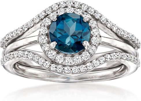 Ross-Simons 1.10 Carat London Blue Topaz and .50 ct. t.w. White Topaz Jewelry Set: Ring and Ring Guard in Sterling Silver in Saudi Arabia
