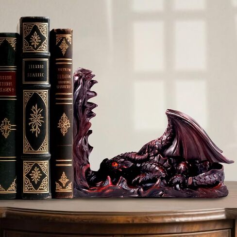 Vintage Gothic Dragon Bookends, Decorative Dragon Book Ends, Unique Fantasy Bookends for Heavy Books, Animal Fantasy Dragon Statues, Dragon Bookshelf Decor for Home Office Desk (White) in Saudi Arabia