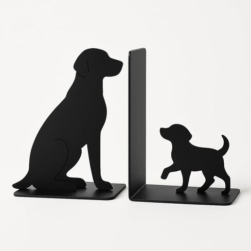 Dog Bookends, Black Metal Book Ends for Shelves, Sitting & Walking Dog Silhouette Set, Heavy-Duty 0.08" Thick Steel Book Holder for Home Office, Decorative Gift for Dog Lovers in Saudi Arabia