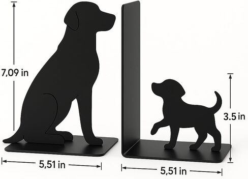 Dog Bookends, Black Metal Book Ends for Shelves, Sitting & Walking Dog Silhouette Set, Heavy-Duty 0.08" Thick Steel Book Holder for Home Office, Decorative Gift for Dog Lovers in Saudi Arabia
