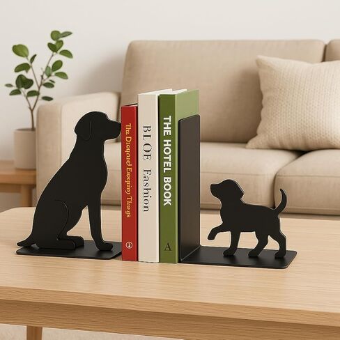 Dog Bookends, Black Metal Book Ends for Shelves, Sitting & Walking Dog Silhouette Set, Heavy-Duty 0.08" Thick Steel Book Holder for Home Office, Decorative Gift for Dog Lovers in Saudi Arabia