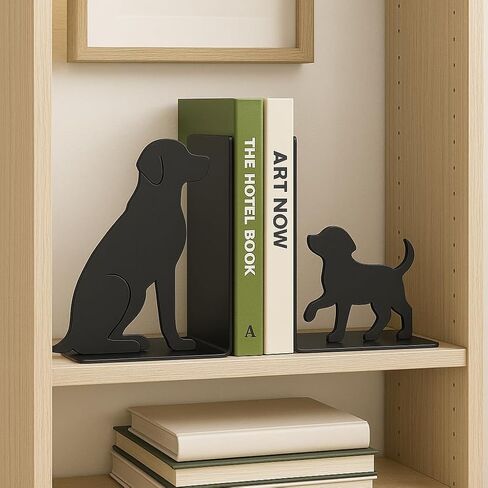 Dog Bookends, Black Metal Book Ends for Shelves, Sitting & Walking Dog Silhouette Set, Heavy-Duty 0.08" Thick Steel Book Holder for Home Office, Decorative Gift for Dog Lovers in Saudi Arabia