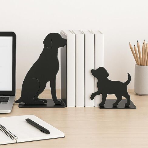 Dog Bookends, Black Metal Book Ends for Shelves, Sitting & Walking Dog Silhouette Set, Heavy-Duty 0.08" Thick Steel Book Holder for Home Office, Decorative Gift for Dog Lovers in Saudi Arabia