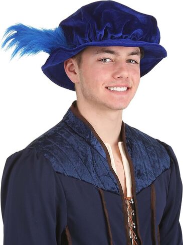 Costume Hat for Romeo - Velvet Hat with Faux Fur Feather and Adjustable Band in Saudi Arabia