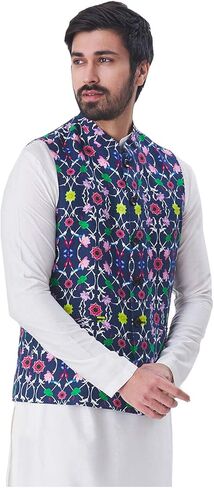 Elina fashion Men's Indian Satin Nehru Jacket || Printed Bandhgala Jodhpuri Sleeve Less Waistcoat ONLY in Saudi Arabia