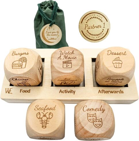 Deluxe Date Night Dice Game - Fun Romantic Couples Gift - 5 Dice, Decision Coin, Board & Carry Bag for Bachelorette, Anniversary, Wedding, Bridal Shower - Girlfriend Wife Husband Him Her Anniversaries in Kuwait