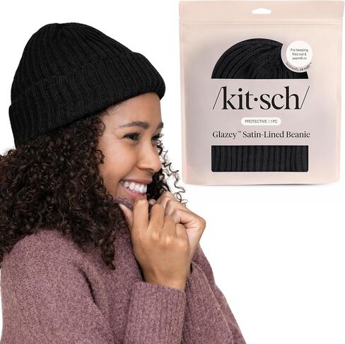 Kitsch Glazey™ Satin Lined Beanie for Men and Women – Cozy Winter Hats for Men - Stylish Anti-Frizz Hat for All Hair Types - Black in Saudi Arabia