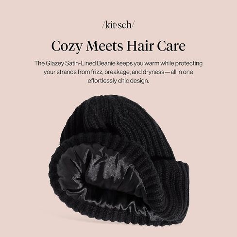 Kitsch Glazey™ Satin Lined Beanie for Men and Women – Cozy Winter Hats for Men - Stylish Anti-Frizz Hat for All Hair Types - Black in Saudi Arabia