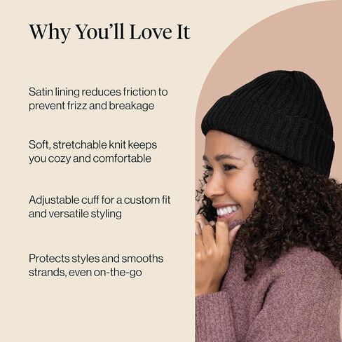 Kitsch Glazey™ Satin Lined Beanie for Men and Women – Cozy Winter Hats for Men - Stylish Anti-Frizz Hat for All Hair Types - Black in Saudi Arabia