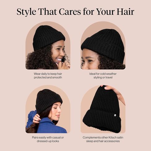 Kitsch Glazey™ Satin Lined Beanie for Men and Women – Cozy Winter Hats for Men - Stylish Anti-Frizz Hat for All Hair Types - Black in Saudi Arabia
