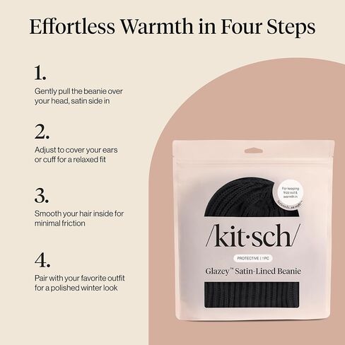 Kitsch Glazey™ Satin Lined Beanie for Men and Women – Cozy Winter Hats for Men - Stylish Anti-Frizz Hat for All Hair Types - Black in Saudi Arabia