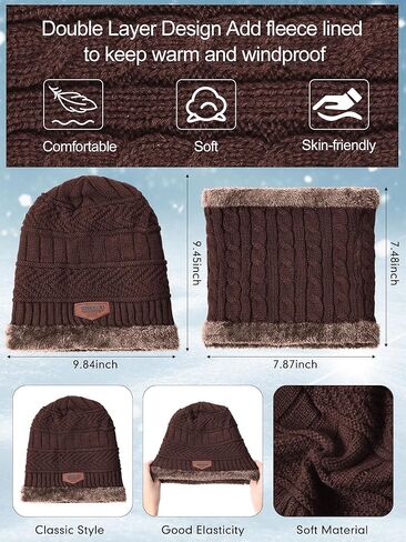 4 Pcs Winter Knit Beanie Hat Neck Warmer Scarf Touch Screen Gloves and Sock Set Fleece Lined Skull Cap for Men Women in Saudi Arabia