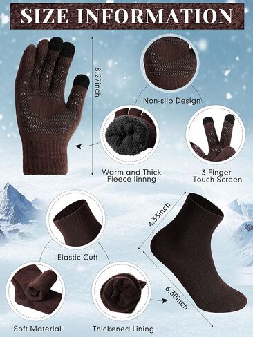 4 Pcs Winter Knit Beanie Hat Neck Warmer Scarf Touch Screen Gloves and Sock Set Fleece Lined Skull Cap for Men Women in Saudi Arabia