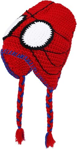 Marvel Spider-Man Crochet Peruvian Beanie MayDay Inspired, Hand-Woven Winter Knit Cap with Braided Tassels, Red and Blue in Saudi Arabia
