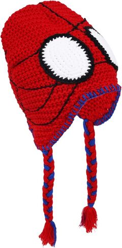 Marvel Spider-Man Crochet Peruvian Beanie MayDay Inspired, Hand-Woven Winter Knit Cap with Braided Tassels, Red and Blue in Saudi Arabia