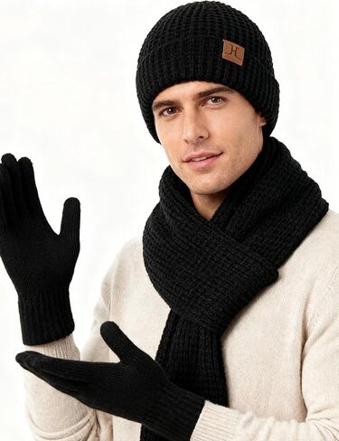 Beanie Hats Scarf And Gloves Set For Women Men, Mens Beanie Winter Hat Scarves Warm Touch Screen Gloves For Cold Weather in Saudi Arabia