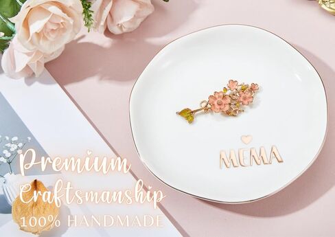 InnoBeta Mema Gifts – 4.75" Handcrafted Ceramic Ring Dish with Gold Trim – Unique Birthday, Christmas, or Mother’s Day Gift for Grandma in Saudi Arabia