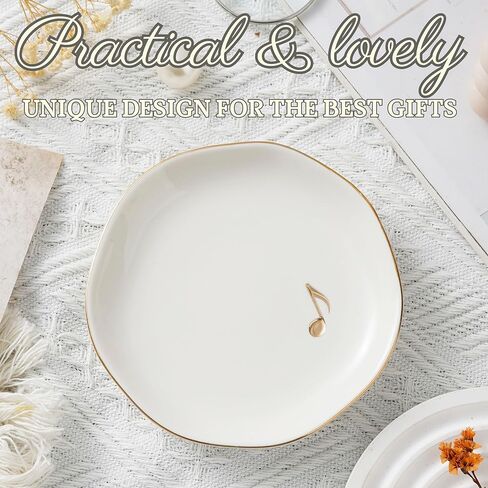 InnoBeta Music Lover Gifts Ceramic Jewelry Tray, Decorative Trinket Dish for Rings Earrings Necklaces, Music Lovers Gifts for Women, 4.75", White Surface Gold in Saudi Arabia
