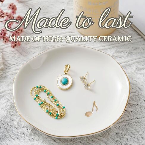 InnoBeta Music Lover Gifts Ceramic Jewelry Tray, Decorative Trinket Dish for Rings Earrings Necklaces, Music Lovers Gifts for Women, 4.75", White Surface Gold in Saudi Arabia