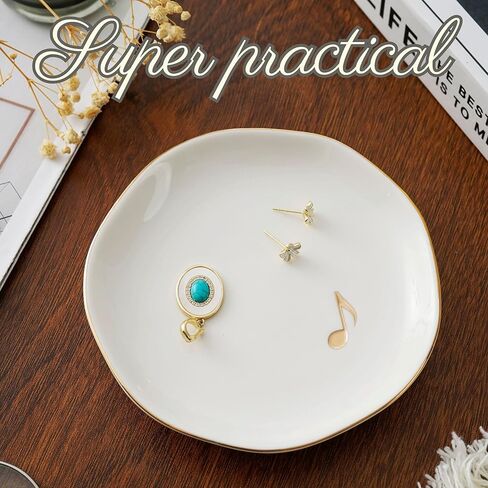 InnoBeta Music Lover Gifts Ceramic Jewelry Tray, Decorative Trinket Dish for Rings Earrings Necklaces, Music Lovers Gifts for Women, 4.75", White Surface Gold in Saudi Arabia