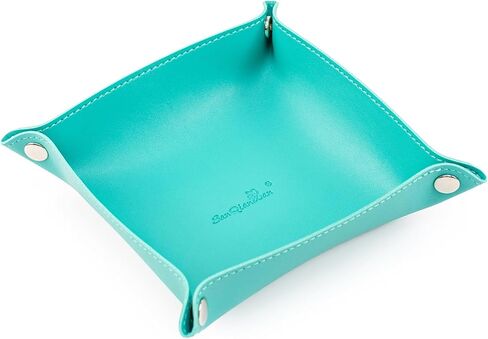 SANQIANWAN PU Leather Arc Edge Jewelry Valet Tray for Man and Women, Portable Mini Entryway Table Tray Bedside Nightstand Desk Tray Small Travel Dish Plate for Key,Wallet,Watch,Coin (DarkGreen) in Saudi Arabia