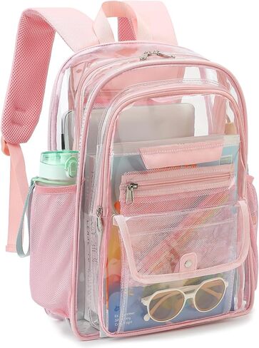 Clear Backpack for Girls Boys Women Men, Heavy Duty Transparent PVC Bookbag for School College Work See Through Backpack,Black in Saudi Arabia