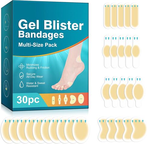 Gel Blister Bandages for Feet, 30pcs Blister Hydrocolloid Bandage Cushions for Prevention, Waterproof Adhesive Blisters Bandaids Pads Protect Heel &Toe from Rubbing Shoes in Saudi Arabia