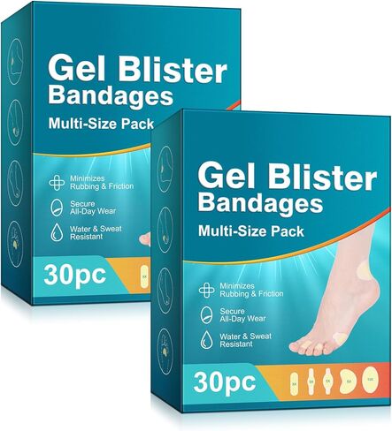 Gel Blister Bandages for Feet, 30pcs Blister Hydrocolloid Bandage Cushions for Prevention, Waterproof Adhesive Blisters Bandaids Pads Protect Heel &Toe from Rubbing Shoes in Saudi Arabia