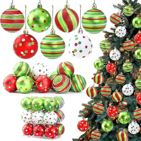 Sggvecsy 12 Pcs Peppermint Balls Ornaments 4 Styles Balls Red White Xmas Balls Hanging Stripes Ornaments Christmas Tree Ornament for Xmas Party Indoor Outdoor Holiday Home Decorations in Kuwait
