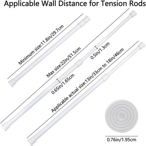2 Pcs Tension Curtain Rod 13 in to 18 in, Small Tension Rods No Drill, Expandable Spring Loaded Tension Rods for Closet, Cabinets, Cupboard, Drawers, White in Saudi Arabia