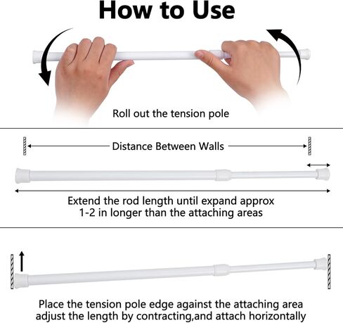 2 Pcs Tension Curtain Rod 13 in to 18 in, Small Tension Rods No Drill, Expandable Spring Loaded Tension Rods for Closet, Cabinets, Cupboard, Drawers, White in Saudi Arabia
