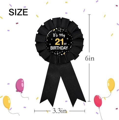 دبوس عيد ميلاد WOWOPA It's My 21st، عيد ميلاد سعيد 21st أسود على شكل وردة وزر صفيح ودبوس زينة للحفلات - قطعة واحدة in Saudi Arabia