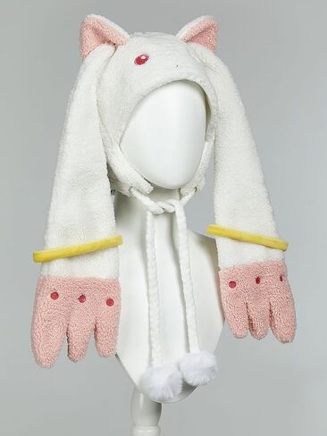 Micotaku Plush Hat Puella Magi Madoka Magica Kyubey Adorable Cosplay Accessory Pink and White in Saudi Arabia