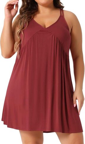 Agnes Orinda Plus Size Women's Nightgown Spaghetti Strap V Neck Sleeveless Racerback Sleepwear Chemise Nightdress in Saudi Arabia