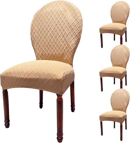 Large Round Back Dining Chair Slipcovers, Set of 4/6 Stretch Dining Chair Covers for Kitchen Dining Room Chair Seat Protectors (4, Khaki, Large) in Saudi Arabia
