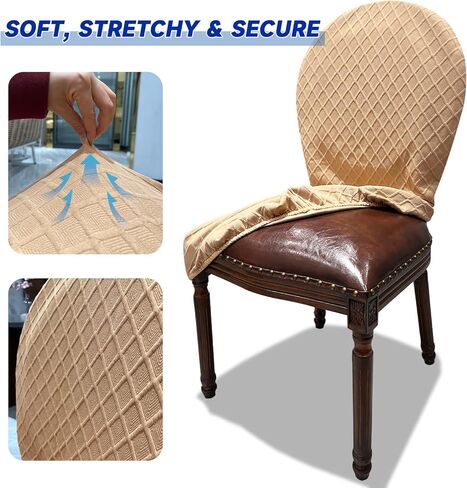 Large Round Back Dining Chair Slipcovers, Set of 4/6 Stretch Dining Chair Covers for Kitchen Dining Room Chair Seat Protectors (4, Khaki, Large) in Saudi Arabia