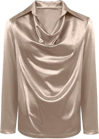 SOLY HUX Women's Satin Silk Blouse Cowl Neck Draped Long Sleeve Collared Shirt Work Office Tops in Saudi Arabia