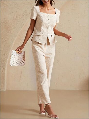 Women's Button Down Square Neck Blouse Elegant Short Sleeve Business Casual Tops in Saudi Arabia