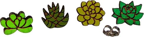 Mismatched Succulent Plant Stud Earrings 4 Piece Gift SET with Hypoallergenic Nickel Free Posts in Saudi Arabia