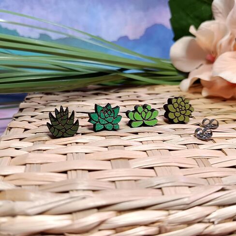 Mismatched Succulent Plant Stud Earrings 4 Piece Gift SET with Hypoallergenic Nickel Free Posts in Saudi Arabia