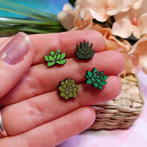 Mismatched Succulent Plant Stud Earrings 4 Piece Gift SET with Hypoallergenic Nickel Free Posts in Saudi Arabia