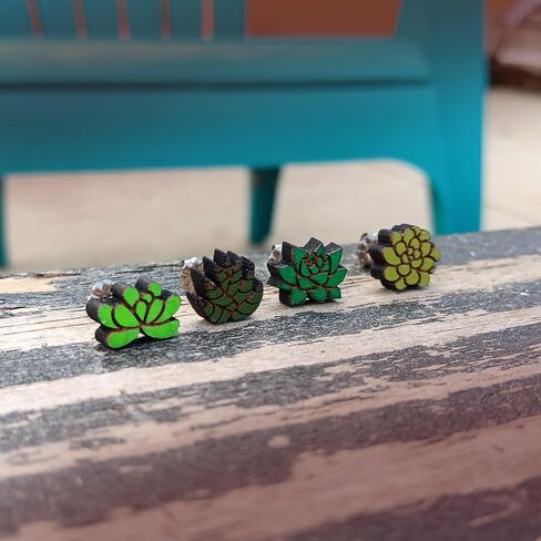 Mismatched Succulent Plant Stud Earrings 4 Piece Gift SET with Hypoallergenic Nickel Free Posts in Saudi Arabia