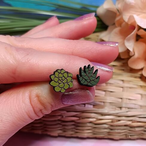 Mismatched Succulent Plant Stud Earrings 4 Piece Gift SET with Hypoallergenic Nickel Free Posts in Saudi Arabia