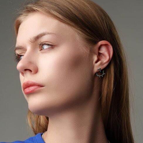 2 Pairs of Spike Earrings for Women, Stainless Steel Hoop Spike Heart Earring, Silver and Black Punk Gothic Earrings for Women Men in Saudi Arabia