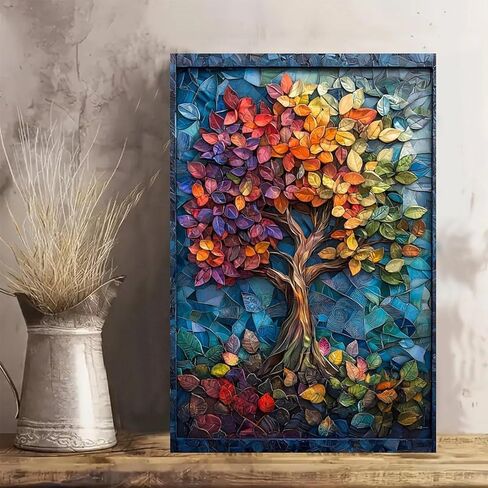 Autumn Tree Colorful Leaves Vintage Rustic Canvas Wall Art - 12x18in Unframed Poster- Home & Office Decor for Living Room, Bedroom, Kitchen & Cafe in Saudi Arabia