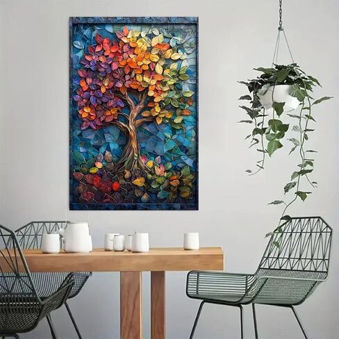 Autumn Tree Colorful Leaves Vintage Rustic Canvas Wall Art - 12x18in Unframed Poster- Home & Office Decor for Living Room, Bedroom, Kitchen & Cafe in Saudi Arabia